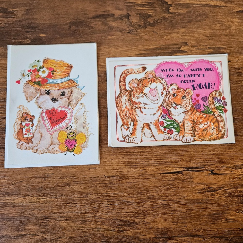 Vtg 70s 80s Current Inc Valentines Huggables Cards Puppy Tiger M.K. Howe‎ Lot 2